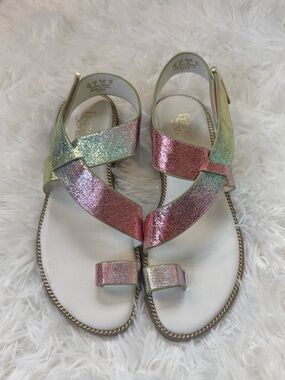 Franco Sarto Gess colorful shimmer iridescent strappy Velcro sandal size 7